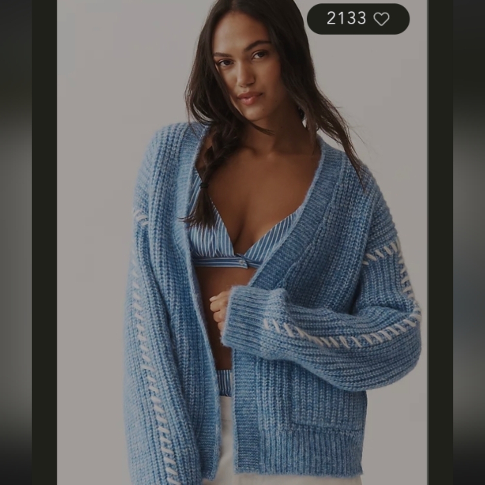 ANTHROPOLOGIE FLAT WHITE BRAND WOOL BLEND BLUE CARDIGAN NWT OVERSIZED